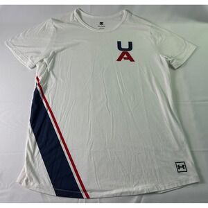 Under Armour White Short Sleeve Tee with Red and Blue Accents